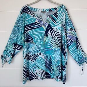 Talbots Blue and White Tropical Printed Tunic Top Women's Size 3X